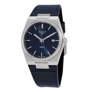 Tissot PRX T-Classic Swiss Made Leather Strap Blue Dial Quartz 100M Mens Watch