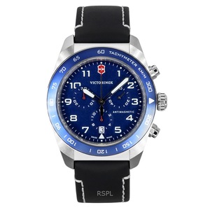 Victorinox Swiss Army Chronograph Tachymeter Swiss Made Quartz 242047 100M Men's Watch Leather Strap Blue Dial