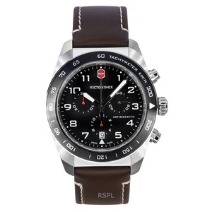 Victorinox Swiss Army Chronograph Tachymeter Swiss Made Quartz VIC242046 100M Men's Watch Leather Strap Black Dial