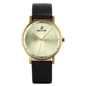 Westar Profile Black Leather Strap Light Champagne Dial Quartz 50221GPN102 Men's Watch
