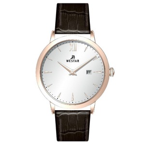 Westar Profile Leather Strap Silver Dial Date Quartz 50214PPN627 30M Mens Watch