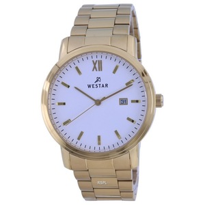 Westar White Dial Gold Tone Stainless Steel Quartz 50245 GPN 101 Men's Watch