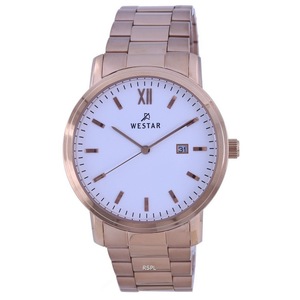 Westar White Dial Rose Gold Tone Stainless Steel Quartz 50245 PPN 601 Men's Watch