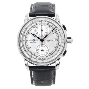 Zeppelin 100 Jahre Chronograph Tachymeter Date Display Leather Strap Silver Dial Quartz 86701 Men's Watch