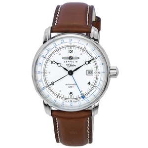 Zeppelin 100 Jahre GMT Leather Strap Silver Dial Automatic 86661 50M Mens Watch