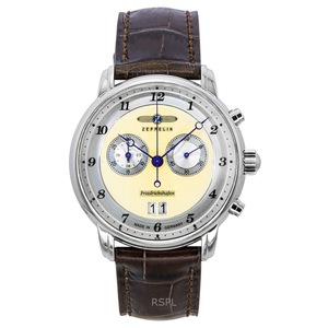 Zeppelin Friedrichshafen Chronograph Leather Strap Gold Dial 85845 Mens Watch