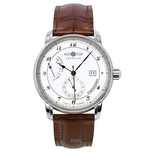 Zeppelin Friedrichshafen Leather Strap 12/24 Hours White Dial Automatic 26 Jewels 85901 Mens Watch