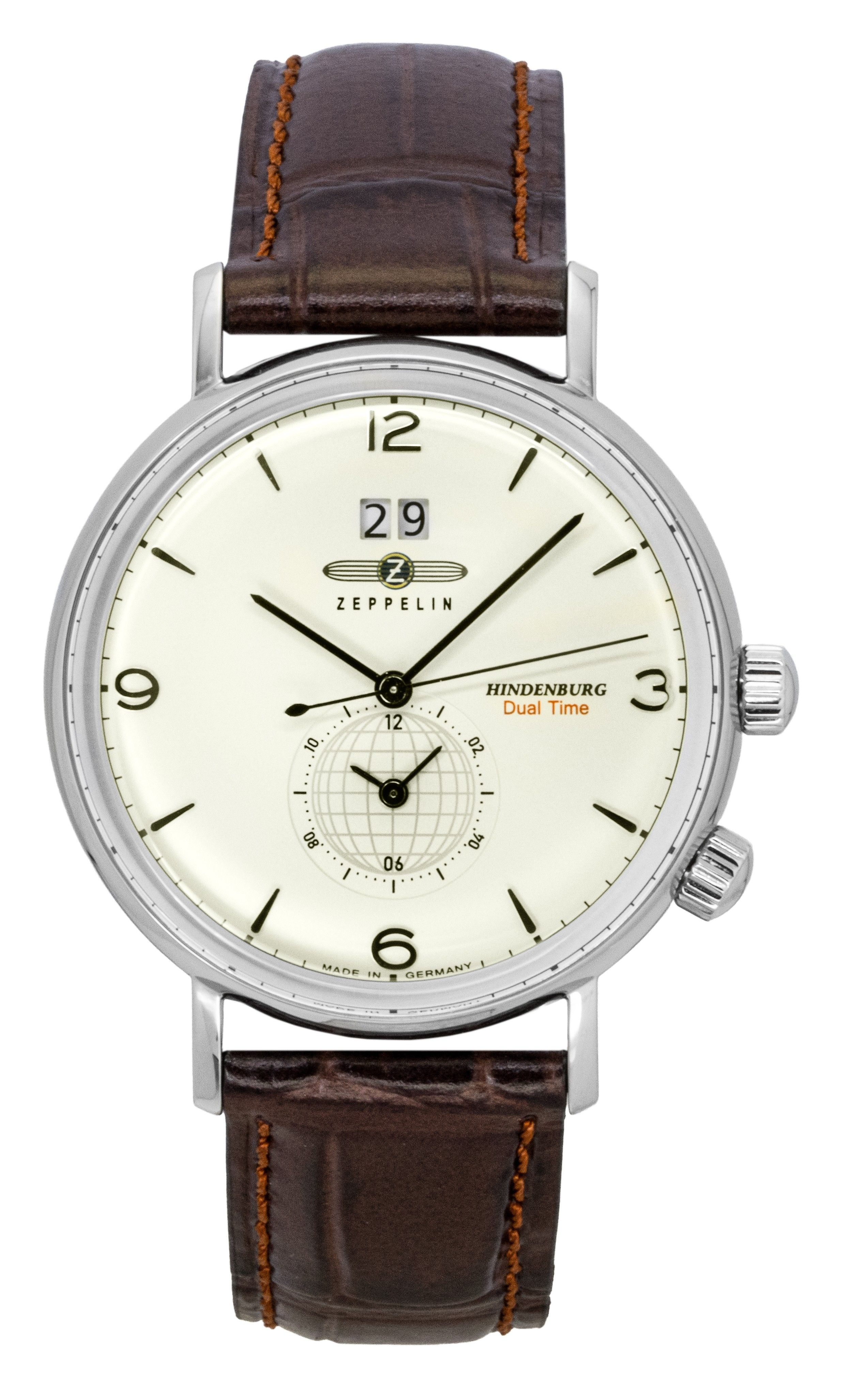 Buy Zeppelin Hindenburg Dual Time Quartz 80445 Mens Watch Brown Leather ...