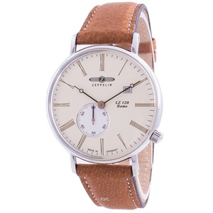 Zeppelin LZ 120 Rome Beige Dial Leather Strap 71345 Quartz Analog 50M Mens Watch