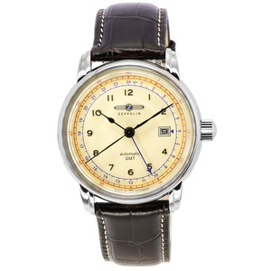 Zeppelin LZ 126 Los Angeles Automatic GMT Beige Dial Leather 76685 Mens Watch