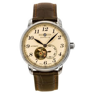 Zeppelin LZ 127 Graf 76665 Open Heart Cream Dial Automatic Analog 50M Mens Watch