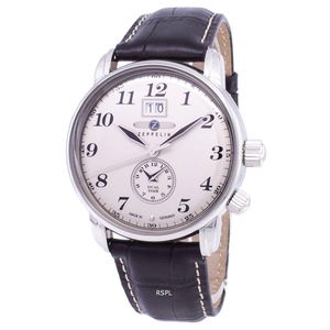 Zeppelin LZ 127 Graf Dual Time Beige Dial Leather Strap Quartz 76445 Mens Watch