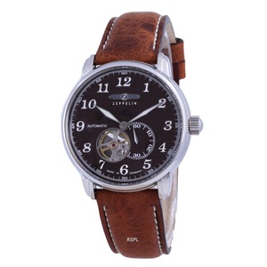Zeppelin LZ 127 Graf Open Heart Brown Dial Leather Automatic 76664 Mens Watch