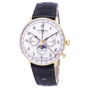 Zeppelin LZ 129 Hindenburg Moon Phase Leather Strap Analog 70381 30M Mens Watch