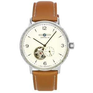 Zeppelin LZ 129 Hindenburg Open Heart Beige Dial Leather Strap 80665N Mens Watch