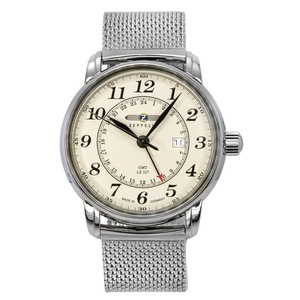 Zeppelin LZ127 Graf GMT Stainless Steel Beige Dial Quartz 7642M5 50M Mens Watch