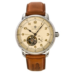 Zeppelin Mediterranee Leather Strap Open Heart Beige Dial Z96665 50M Mens Watch