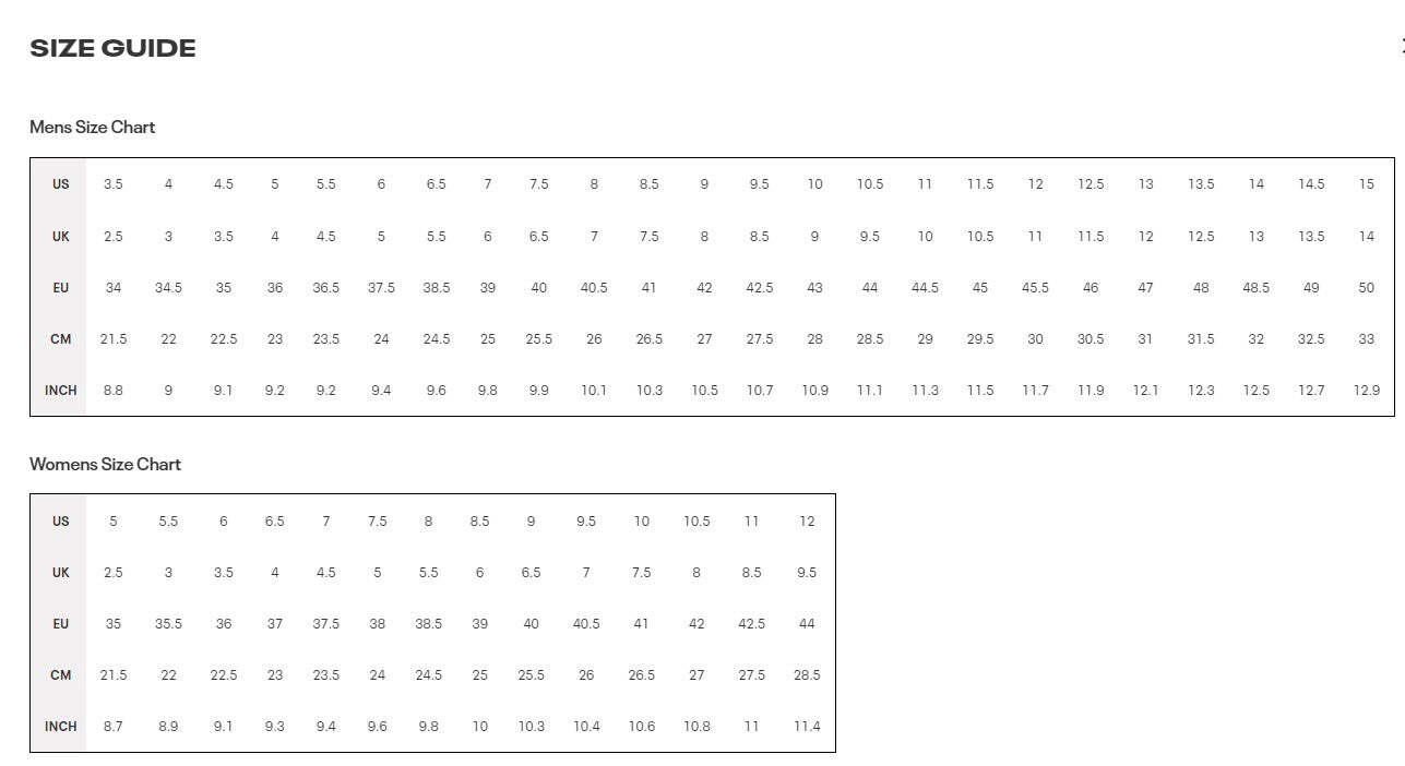 Shoe Size Reebok Nano Size Guide Reebok Nano Size Guide Shop