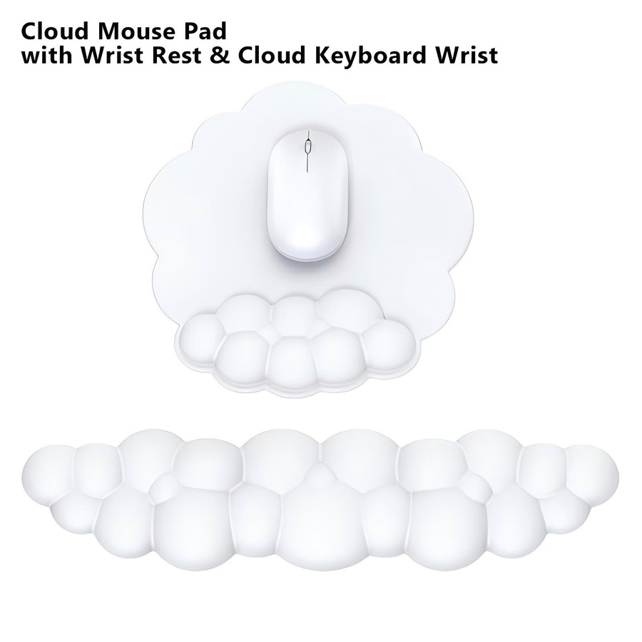 Mouse Pad & Keyboard Wrist Rest Set - Multi-Device Computer Accessories with Memory Foam Support White