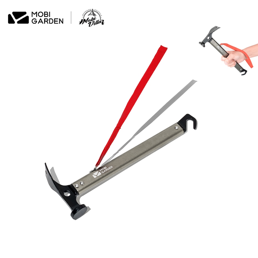 Mobi Garden Heavy Duty Cast Iron Tent Peg Hammer - Multi-Functional Camping Mallet with Peg Puller - Silver