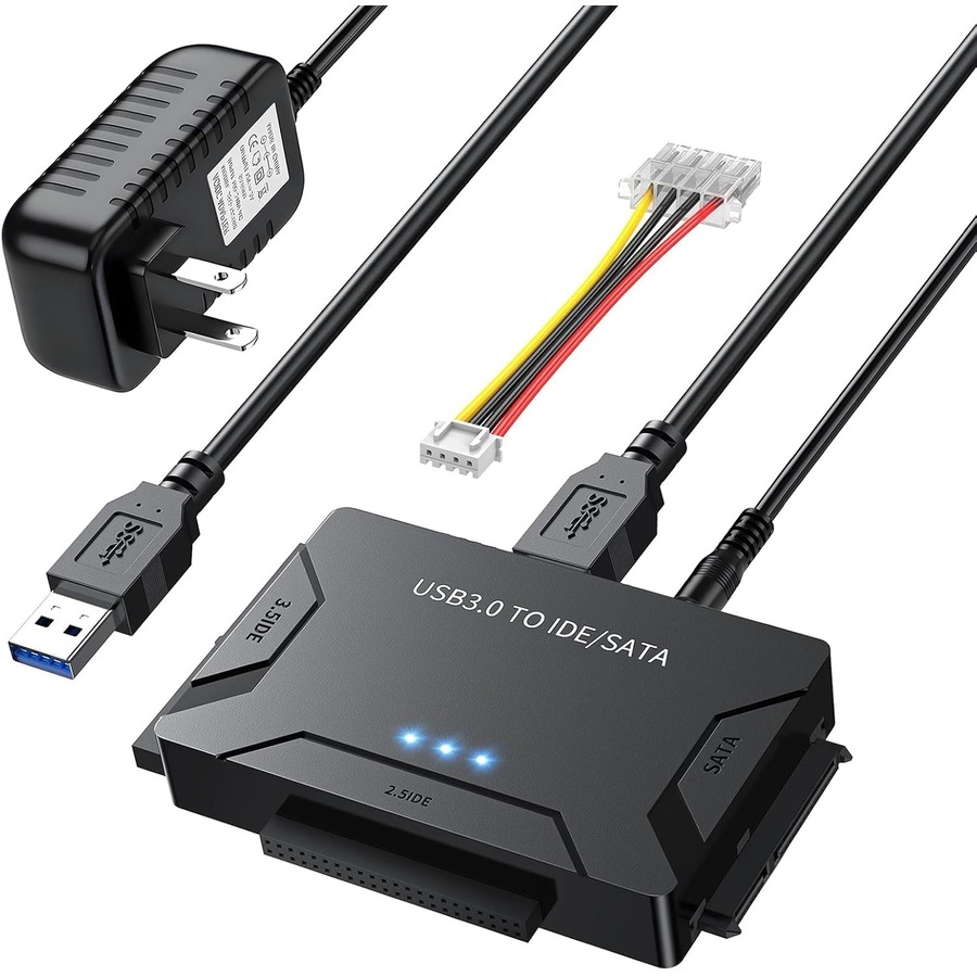 USB 3.0 to SATA/IDE Adapter, Hard Drive Reader and Data Recovery Converter Kit with Power Supply, Supports 2.5/3.5 inch HDD SSD and DVD/CD-ROM