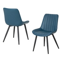 Familand Dining Chairs Set of 2,Faux Leather Upholstered Kitchen Dining Room Chair,Vanity Chair with Thick Cushions,Comfortable Dinner Chairs with Metal Legs,Home Furniture Load Up to 150kg,Navy