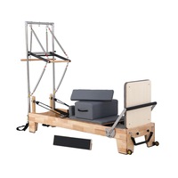 Oak Wood Frame Pilates Reformer with Half Trapeze Table - Grey MN-019