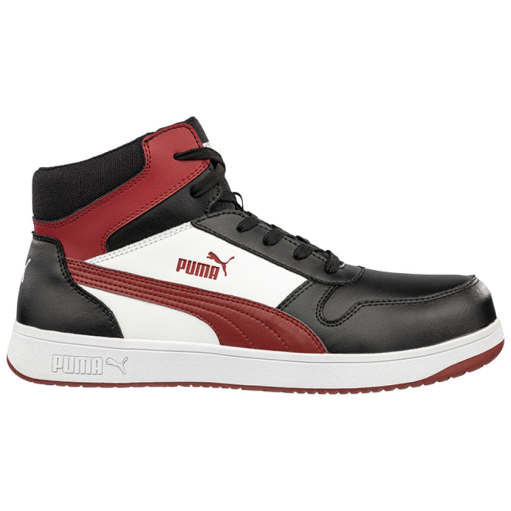 Puma Safety  Mens Frontcourt Mid Leather Composite Toe Shoes Black/Red/White