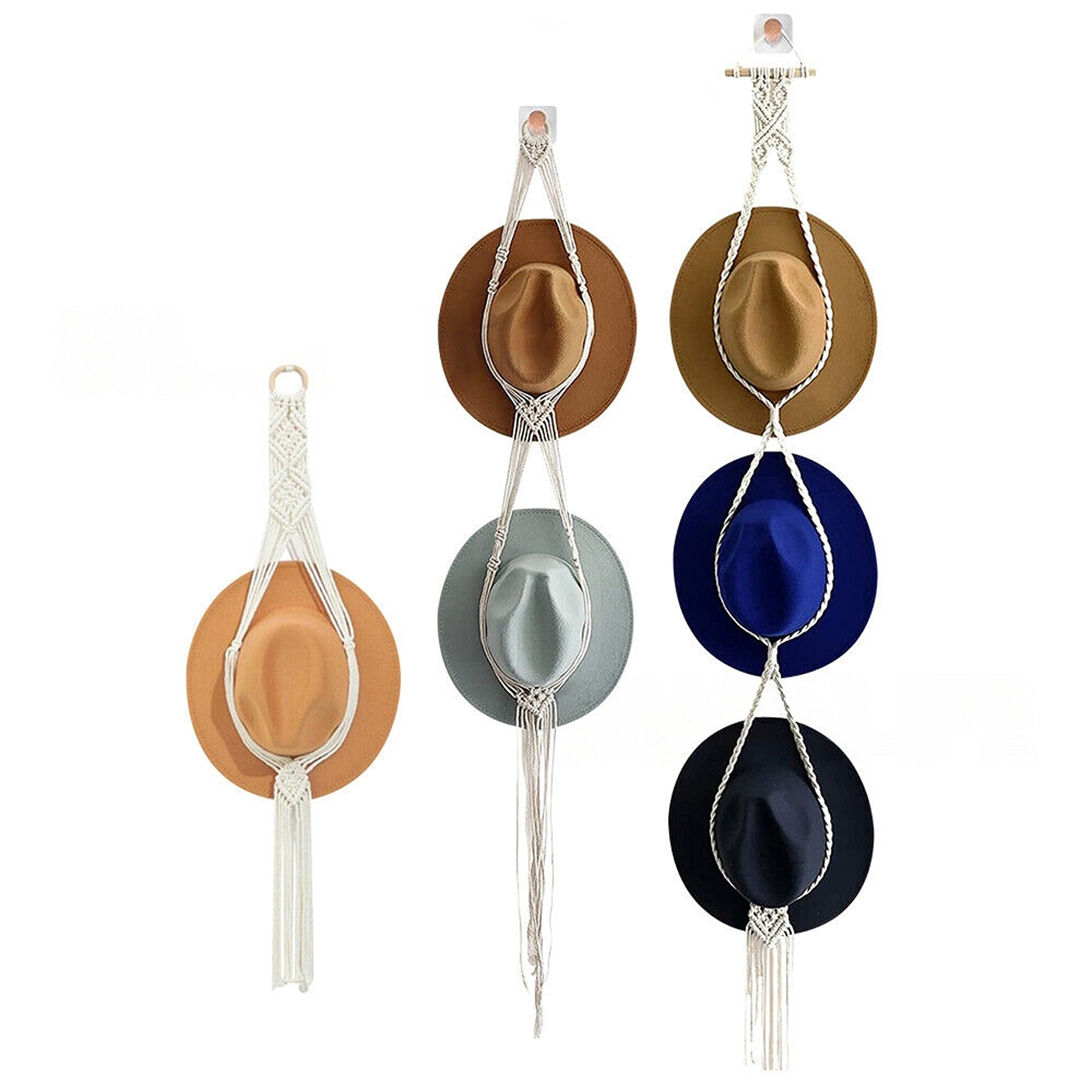 Buy Boho Style Macrame Hat Display Rack Rope Hanger for 1 to 3 Hats ...