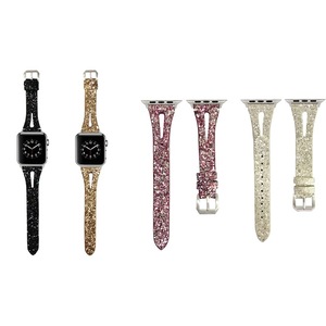 Genuine Leather Glitter Band for Apple Watch Slim Smooth Wristband Bling Glitter Strap