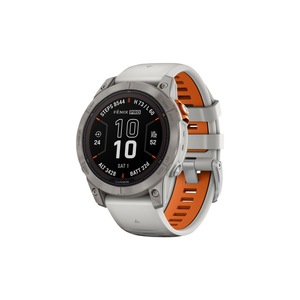 Garmin Fenix 7 Pro Sapphire Solar Smart Sports Watch - Titanium with Fog Grey and Ember Orange Band, 47mm