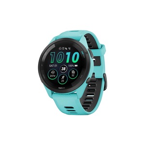 Garmin Forerunner 265 Smart Sports Watch - Black with Aqua/Black Band, 46mm