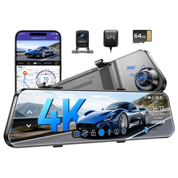 Buy 12 quot 2CH Rearview Mirror Dash Cam 4K＋1080P GPS WiFi 6 Park Mode Free