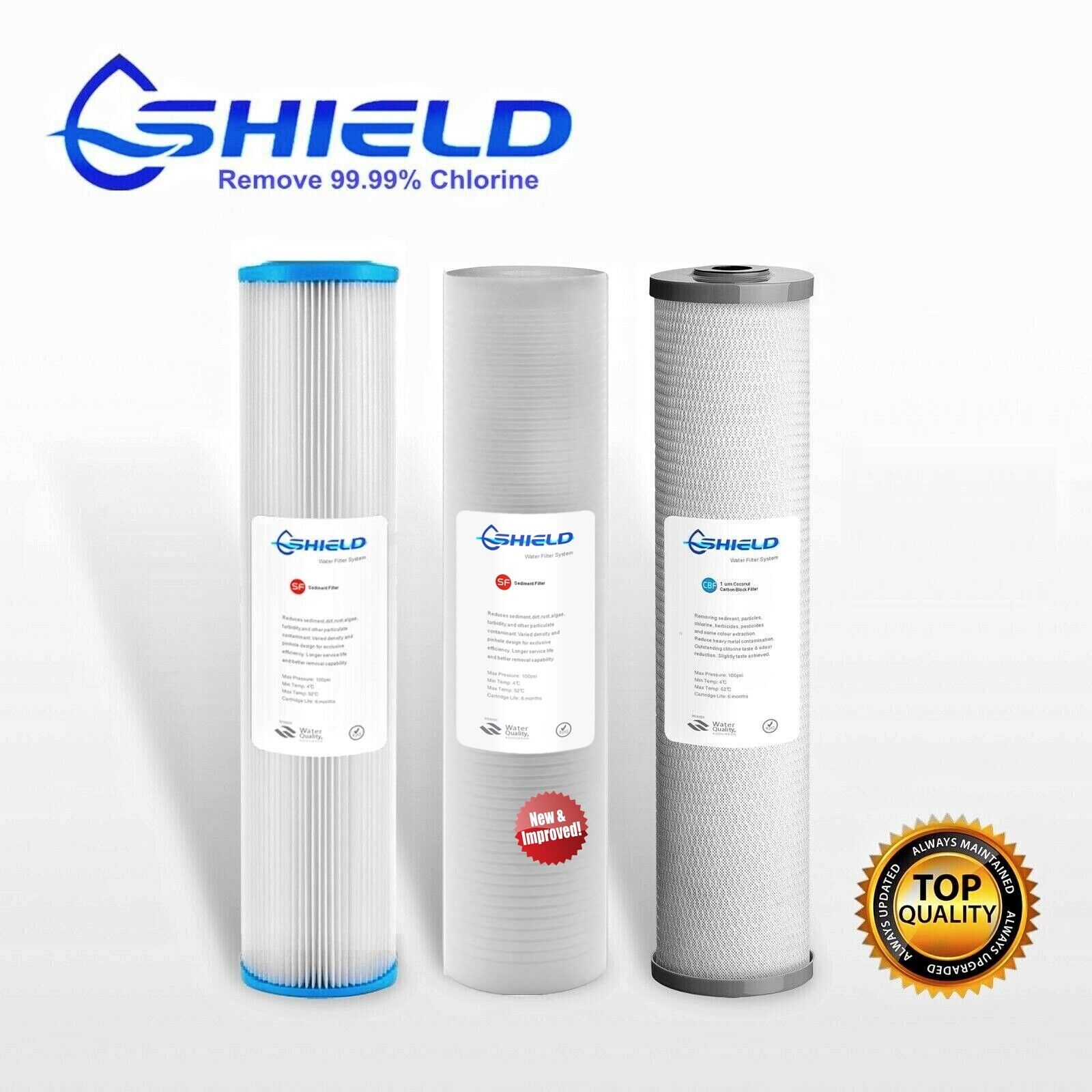 thumbnail image 2 of Max Water 20" X 4.5" Whole House Water Filter Replacement – Pleated, GAC & Sediment Combo Pack 2 of 3