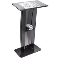 Acrylic Podium Stand with Storage Shelf, 47" Tall, for Lectures and Public Speaking