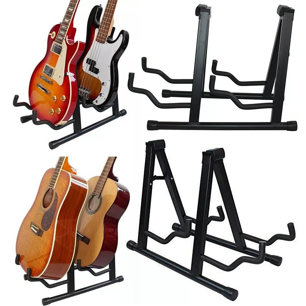 Buy Folding Double Guitar Stand Floor Rack Electric Acoustic & Bass Gig ...
