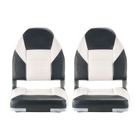 High Back Folding Boat Seat with Cushioned Support - Black & Grey