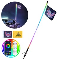 1 PC 4 FT Whip Light, APP & RF Remote Control Led Whip Light, Waterproof 360°Spiral RGB Chasing Lighted Whips with 2 Flags, for UTVs, ATVs, Motorcycles, RZR, Can-am, Trucks, Off-road,