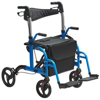2 in 1 Rollator Walker & Transport Chair for Seniors, Folding Rolling Walker Wheelchair Combo & Footrests, Lightweight Aluminum Mobility Walker with Adjustable Handle, All Terrain Wheels,