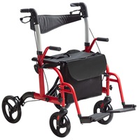 2 in 1 Rollator Walker & Transport Chair for Seniors, Folding Rolling Walker Wheelchair Combo & Footrests, Lightweight Aluminum Mobility Walker with Adjustable Handle, All Terrain Wheels,