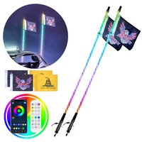 2 PCS 4 FT Whip Light, APP & RF Remote Control Led Whip Light, Waterproof 360° Spiral RGB Chasing Lighted Whips with 4 Flags, for UTVs, ATVs, Motorcycles, RZR, Can-am, Trucks, Off-road,