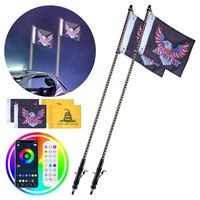 2 PCS 4 FT Whip Light, APP & RF Remote Control Led Whip Light, Waterproof RGB Chasing Lighted Whips with 4 Flags, for UTVs, ATVs, Motorcycles, RZR, Can-am, Trucks, Off-road,
