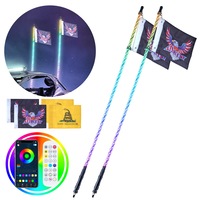 2 PCS 5 FT Whip Light, APP & RF Remote Control Led Whip Light, Waterproof 360° Spiral RGB Chasing Lighted Whips with 4 Flags, for UTVs, ATVs, Motorcycles, RZR, Can-am, Trucks, Off-road,