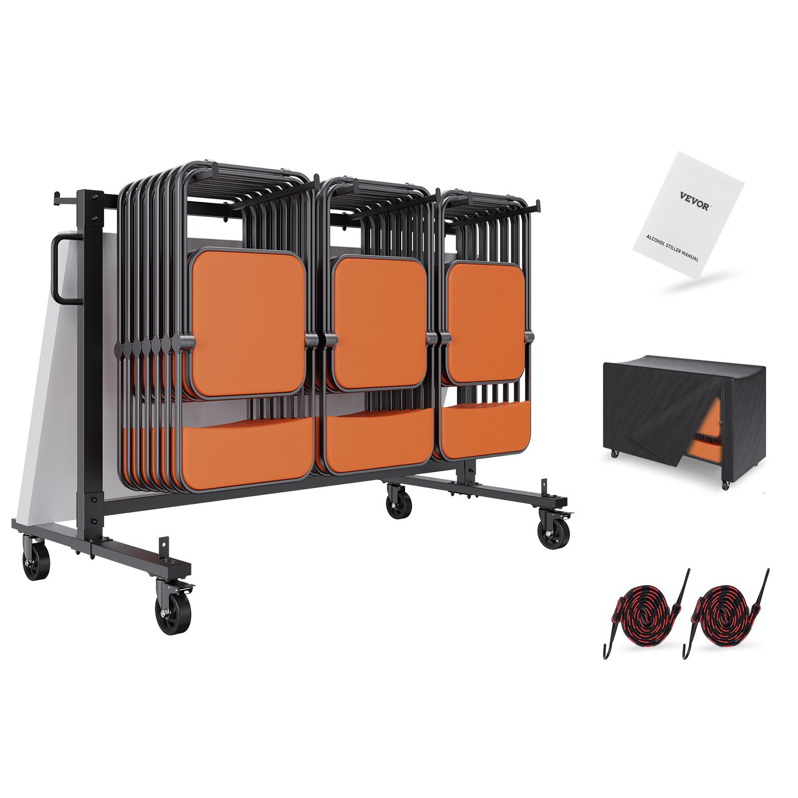 Buy 42 Chairs Folding Chair Cart Heavy Duty Iron Mobile Stackable Chair ...