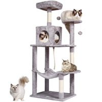 Cat Tree 143 cm Cat Tower with Cat Condo Sisal Scratching Post Light Grey