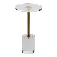 Clear Acrylic End Table, Acrylic Side Table with a Solid Base, 11.9 x 11.9 inch Round Tabletop, 21.4 inch High, for Coffee, Drink, Food, Snack used in Living Room, Bedroom, and