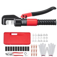 Crimping Tool, AWG12-2/0 Copper And Aluminum Terminal Battery Lug Hydraulic Crimper, with a Cutting Pliers, Gloves, 10pcs Copper Ring Connectors, 8 x Heat Shrink Sleeves and a Blow Moulded