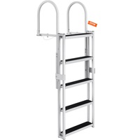 Dock Ladder, Retractable 5 Steps, 350 lbs Load Capacity, Aluminum Alloy Pontoon Boat Ladder with 66.9''-78.9'' Adjustable Height, 4'' Wide Step & Rubber Mat, for Ship/Lake/Pool/Marine