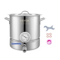 Stainless Steel Kettle, 5 GALLON Brewing Pot, Tri Ply Bottom for Beer, Brew Kettle Pot for Beer Brewing, Home Brewing Supplies Includes Lid, Handle, Thermometer, Ball Valve