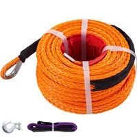 Synthetic Winch Rope 3/8\" x 100ft, Winch Cable with G70 Hook 18740 Lbs Working Strength, 12 Strands, Synthetic Winch Cable with Protective Sleeve, for Vehicles Towing,
